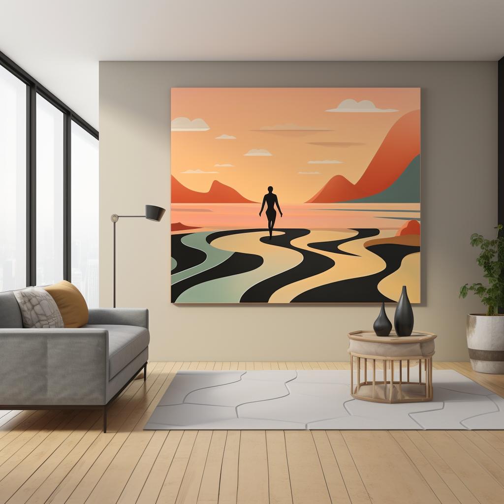 A person deciding the position of the 3D wall art in the living room