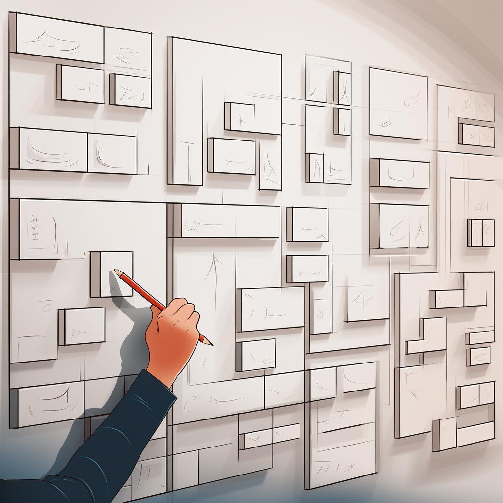 A hand sketching a wall layout with 3D panels