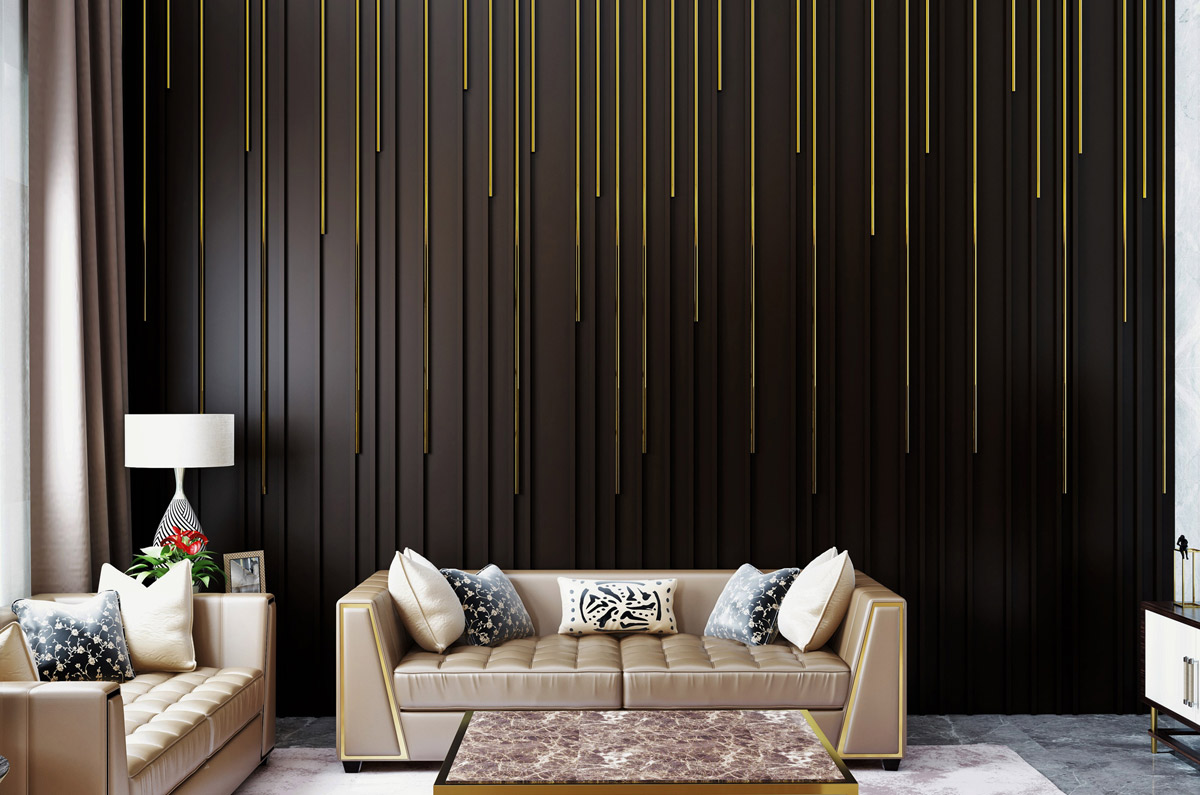 Elegant living room with Whole 3D wall panels